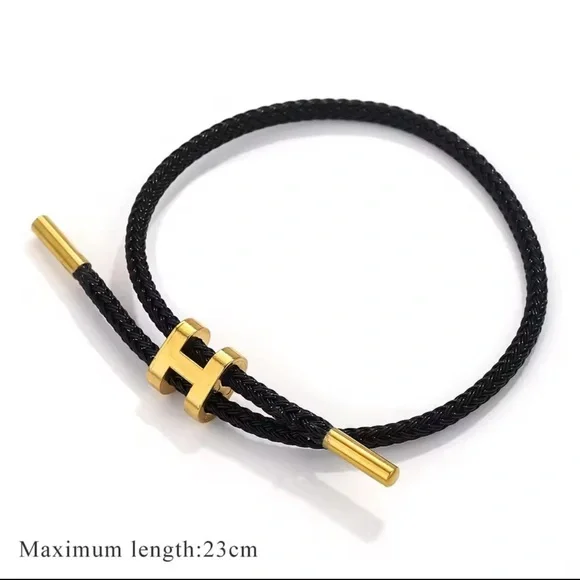 Unisex Black ⚫️ Rope Stainless Steel Pull H Bracelet - Picture 5 of 10